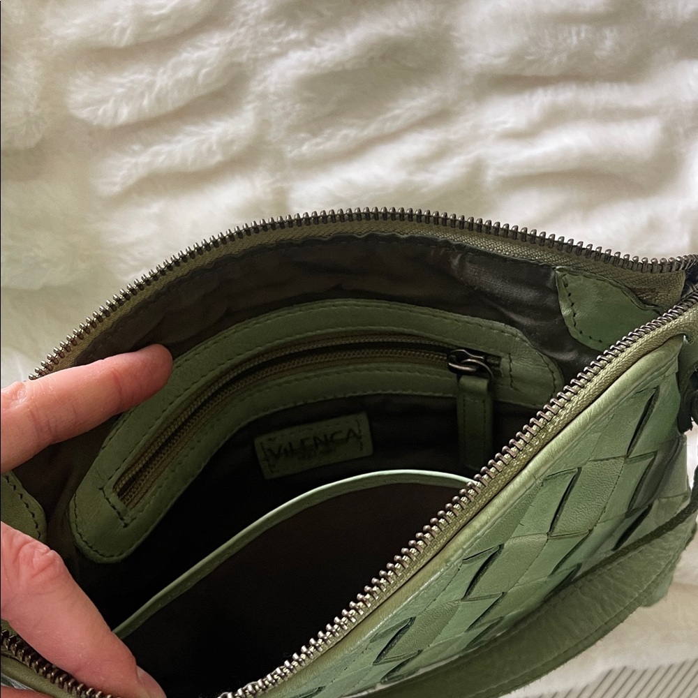 Woven Green Leather Crossbody Bag - Women's Adjustable Shoulder Bag - Picture 5 of 5